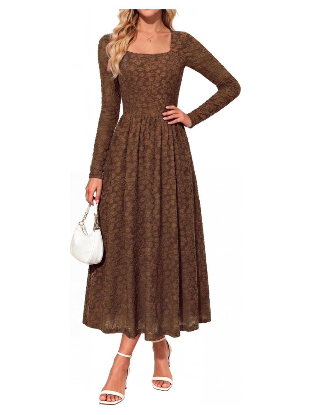 Women's Fall Wedding Guest Long Sleeve Midi A-Line Dress